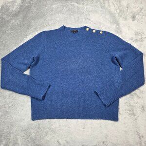 J Crew Sweater Womens XL Blue wool Blend Gold Shoulder Buttons Preppy Nautical